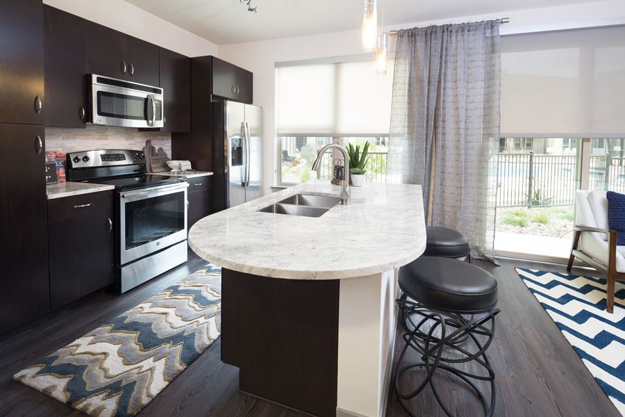 A look at the kitchen in an Addison Karmer Station apartment.