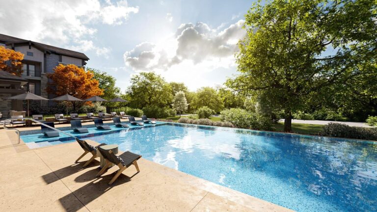 Official photograph of the pool at Trailwinds Grapevine, one of the properties compared