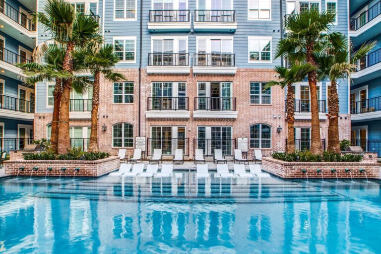 Citadel Houston apartments pool courtyard and building exterior, Houston
